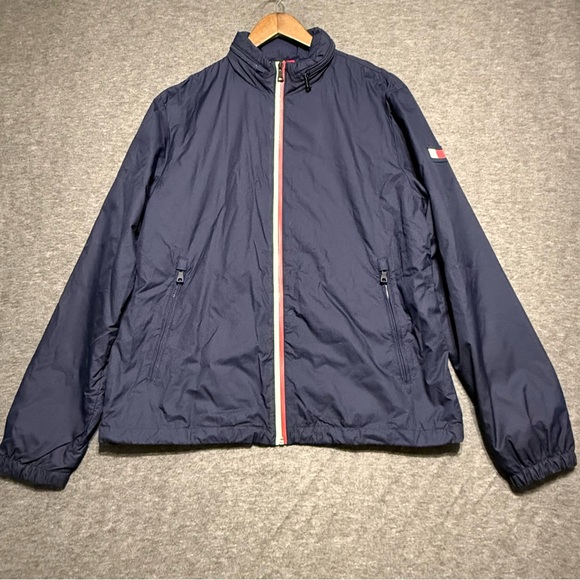 Tommy Hilfiger Men's Navy Windbreaker Jacket NWOT FullZip Hooded Size Large - Picture 1 of 15